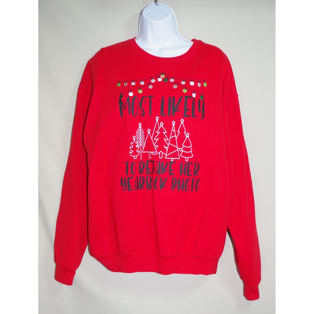 Athletic Works L Red Christmas Sweatshirt Most Likely To Retake Yearbook Photo